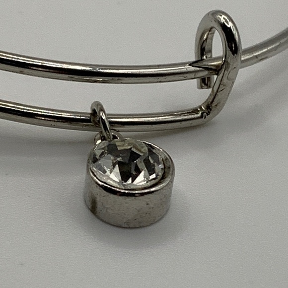Silver-tone Bangle with Rhinestone Charm - Picture 4 of 5